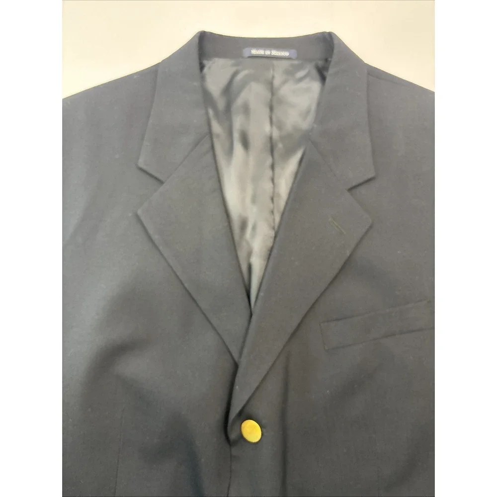 Lands End Blazer Mens 43L (46) Navy Blue‎ Gold 3 Button Wool Sports Coat Jacket